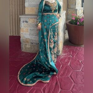 Elegant Green Embroidered Skirt hena dress also wedding